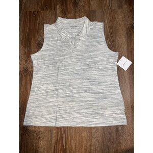 CROFT & BARROW TANK TOP SLEEVELESS COLLAR NECK Gray/WHITE STRIPED 84% COTTON L